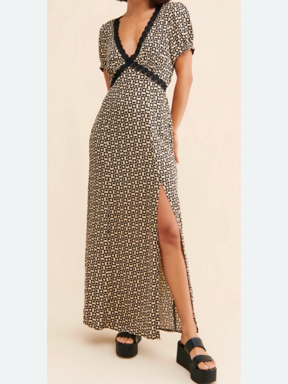 FREE PEOPLE BLACK MARLEY MAXI RETRO DRESS SZ S